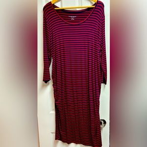 Red and navy blue striped maternity dress